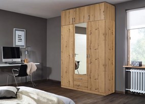 Šatníková skriňa so zrkadlom Case, 136 cm, dub artisan