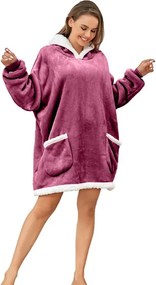 Baránková mikinová deka s rukávmi a kapucňou LAVENDR, vínová