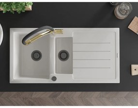 Mexen Andres, granitový drez 1000x500x200 mm, 1,5-komorový a drezová batéria Duo, biela, 6515-20-671701-57-B