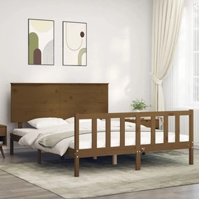 Posteľný rám s čelom medovohnedý 5FT King Size masívne drevo 3193409