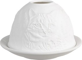 Biely porcelánový svietnik na čajovku mačička s mačiatkami Paollo - Ø 12*8 cm