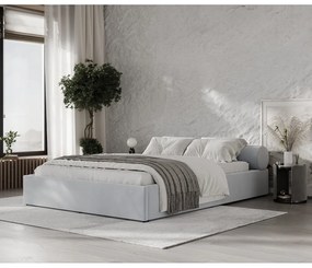 Svetlosivá čalúnená dvojlôžková posteľ s úložným priestorom s roštom 140x200 cm Solvo – Maison de Rêve
