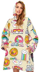 Baránková mikinová deka s rukávmi a kapucňou MAGICAL krémová