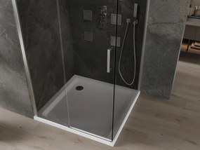 Mexen Omega, sprchový kút s posuvnými dverami 100 (dvere) x 100 (stena) cm, 8mm šedé sklo, chrómový profil + slim sprchová vanička biela + chrómový sifón, 825-100-100-01-40-4010