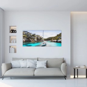 Obraz - Pláž s plachetnicou (120x50 cm)