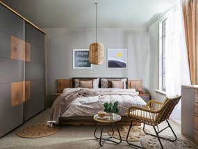 Posteľ s nočnými stolíkmi Capri 180x200 cm, dub wotan/šedá