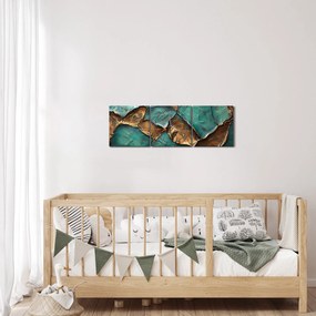 Obraz - Zeleno-zlatá maľba (s hodinami) (90x30 cm)