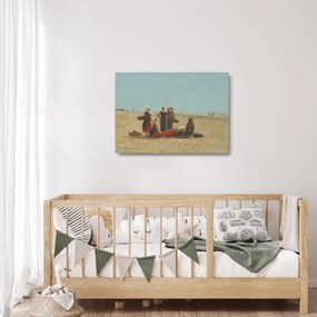 Sklenený obraz - Eugène Boudin, Women on the Beach at Berck, reprodukcia (70x50 cm)