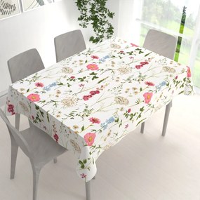Biante Bavlnený obdĺžnikový obrus Sandra SA-667 Veľké lúčne kvety na bielom 50x100 cm