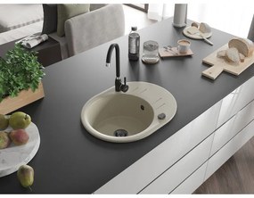 Mexen Kevin, drez granitový 586x458x190 mm, 1-komorový a čierna matná batéria Telma, béžová, 6517-69-670200-70