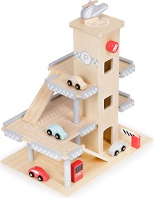 Drevená 3-poschodová garáž s výťahom, autíčka a vrtuľník ECOTOYS pre deti 3+