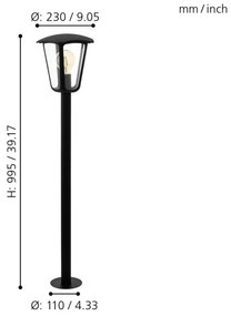 Eglo 98123 - Vonkajšia lampa MONREALE 1xE27/60W/230V IP44 výška 995 čierna