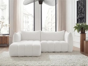 Biela rohová pohovka z textílie buklé (ľavý roh/s leňoškou) Azra – Bobochic Paris