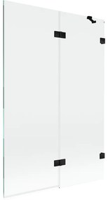 Mexen Lunar, 2-krídlová vaňová zástena pravá 120 x 150 cm, číre sklo, čierna matná, 897-120-100-70-00-P