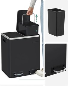 Vzduchotesný recyklačný odpadkový kôš 30 L, čierny