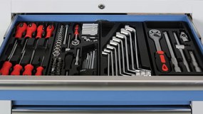 Zásuvkový dielenský box k pracovnej doske G2, 4 zásuvky, 680 x 455 x 910 mm, modrá