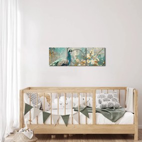 Obraz - Páv so zlatým dekorom (s hodinami) (90x30 cm)