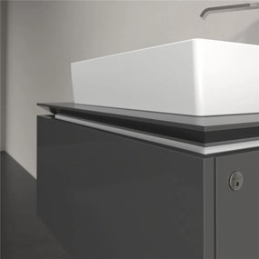 VILLEROY &amp; BOCH Legato závesná skrinka pod umývadlo na dosku (umývadlo v strede), 1 zásuvka, s LED osvetlením, 800 x 500 x 380 mm, Glossy Grey, B601L0FP