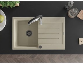 Mexen Bruno, 1-komorový granitový drez 795x495x200 mm a drezová batéria Aster, béžová, 6513-69-73450-07-B