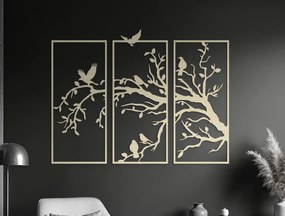 drevko 3-dielny drevený obraz Vtáky na strome Rozmer obrazu: 44,5 x 58,5 cm, Farba dekorácie: Čierna