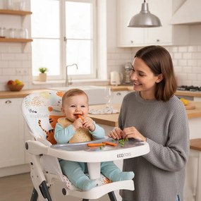 MODERNHOME ECOTOYS detská jedálenská stolička skladacia na kŕmenie s hračkami, nastaviteľná tácka
