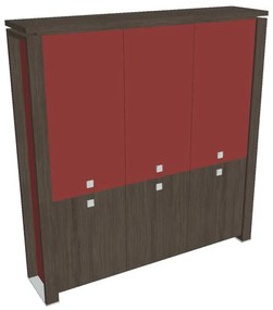 Vysoká skriňa Verno+ S 200 x 46 x 210 cm, kombinované dvere, dub antracit / červená