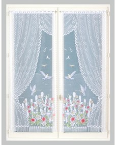 Rovná vitrážová záclona s motívom vtáčikov, pre garnižovú tyč, pár 2 šírky na výber: 44 alebo 60 cm.
