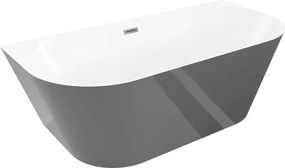 Mexen Oval Slim, voľne stojaca vaňa ku stene, 170 x 80 cm, biela-šedá, brúsený grafit prepad, 52661708062-66
