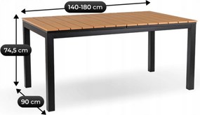 Záhradný stôl obdĺžnikový JOY 140 – 180 cm rozkladací dub/čierna