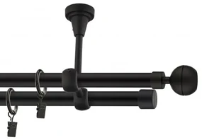 Dekorstudio Stropná dvojradová garniža guľa OPTIC čierna-matná 19mm Dĺžka: 180cm, Typ príslušenstva: Krúžky tiché so štipcami