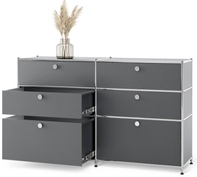 Kovová komoda »CN3« so 6 zásuvkami, sivá