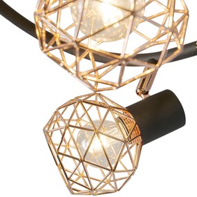 Moderné bodové svetlo čierne s meďou 3-žiarovkové - Mesh