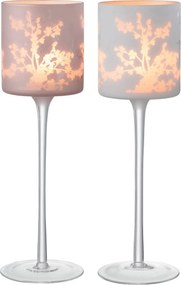 2ks modrý a ružový sklenený svietnik na úzkej nohe na čajovú sviečku Sakura - Ø 9*30 cm
