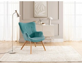 Tyrkysové menčestrové kreslo s podnožkou Niko – Ropez