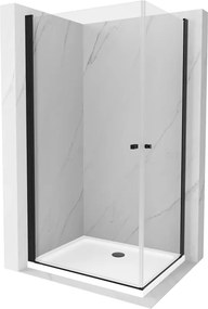 Mexen Pretoria Duo, sprchovací kút s 2-krídlovými dverami 80 (dvere) x 70 (dvere) cm, 6mm číre sklo, čierny profil + slim sprchová vanička 5cm biela s čiernym sifónom, 852-080-070-70-02-4010B