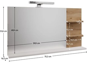 Zrkadlo s LED osvetlením Cubin 04 (biela + dub artisan). Vlastná spoľahlivá doprava až k Vám domov. 1119513