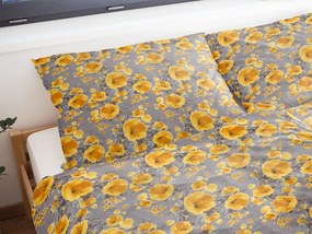 Polášek Krepové obliečky Drobné kvietky - Žltá / šedá | 140 x 200 cm / 70 x 90 cm