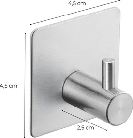 Erga Pad, samolepiace háčiky na uteráky bez vŕtania, 4ks, 4,5×4,5 cm, brúsená oceľ, ERG-YKA-CH.PAD4-CHR