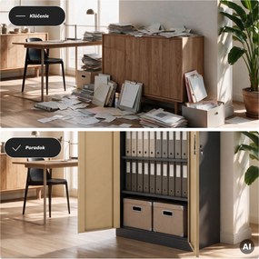 Kovová skriňa s úložným priestorom antracitová/orech, 900x1850x450 mm: TOMASZ Eco Design