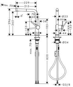 Hansgrohe M54, drezová batéria Talis s výsuvnou spŕškou, kartáčovaný čierny chróm, HAN-72808340