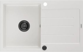 Mexen Bruno, granitový drez 795x495x200 mm, 1-komorový, biela s čiernym sifónom, 6513791010-20-B