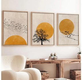 Sada 3 ks obrazov vo fotorámiku 50x70 cm béžová/oranžová