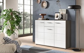 Komoda so zásuvkou Salsa, 120 cm, sivý dub/biely lesk