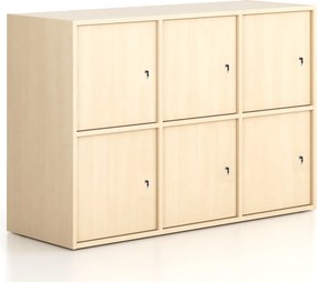 Kancelárska skriňa FRAME, nízka, 6x dvere, 1299 x 450 x 881 mm, cylindrický zámok, breza