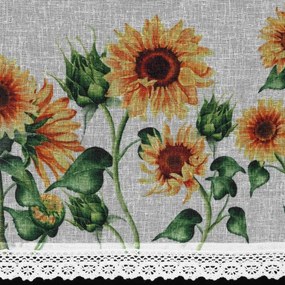 Dekorstudio Kuchynská záclonka HELIA zdobená kvetinovou potlačou a čipkou 150 x 60 cm