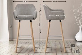 Barová stolička Grant - látka, drevené nohy natura - Sivá