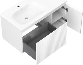 Mexen Rivel, kúpeľňová skrinka 90 cm s umývadlom Vela ľavá, 1S, 1D, drážkovaná, biela matná, 91A23-09047-3-BBFF01-W23L01