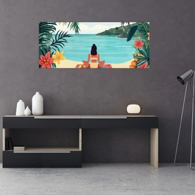 Obraz - Jogínka na pláži (120x50 cm)