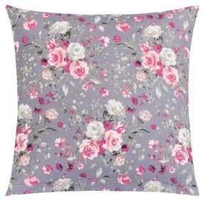Bellatex Vankúšik Adela Kvety ruža ružová, sivá, 40 x 40 cm