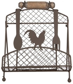 Hnedý drôtený stojan na kuchárku s kohútom - 23*21*31 cm